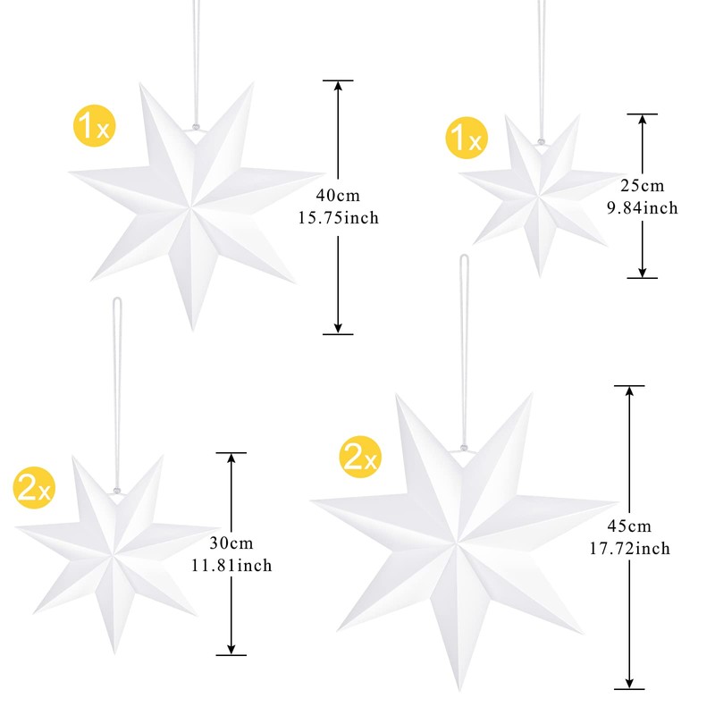 ELECLAND 6 Pcs Wedding Hanging Star Decoration White 7 Pointed