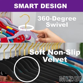 MIZGI Black Velvet Hangers 30 Pack,Premium Gold Clothes Hangers Non-Slip Felt Hangers,Sturdy Black Hangers Heavy Duty Coat Hangers,Durable Suit Hangers for Space Saving, No Flocked Hanger Marks