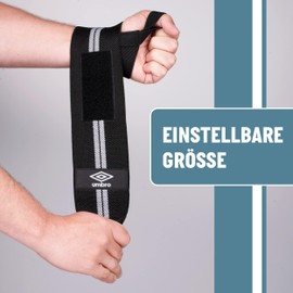 Umbro Wrist Bandages - Wrist Support - Lifting Straps Strength Training - Wrist Bandage - Wrist Bandage Fitness Accessories - Pack of 2 Hand Bandage - Black