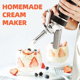 ECO-WILL Professional Whipped Cream Dispenser, Durable Aluminum Cream Whipper with 2 Sets of Stainless Steel and Plastic Tips & Cleaning Brush, 1-Pint / 500 mL,Homemade Cream Maker