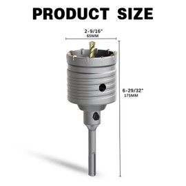 METOTY 2-9/16" Concrete Hole Saw, 65mm Masonry Hole Saw, with 110mm SDS Plus Shank Connecting Rod for Concrete Brick Cement Stone Wall Drilling Home Improvement