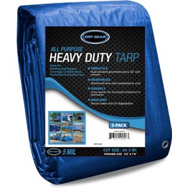 Tarps Blue All Purpose Waterproof 6x8 (Pack of 3) - All Purpose 5 MIL Tarp - High Durability Pack of 3 6x8 Tarps - Construction, Rain Shelter, Outdoor Cover and Camping Use by Dry Gear, 2873-3