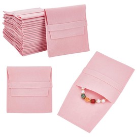 nbeads Pack of 24 Pink Microfibre Jewellery Bags, Cosmetic Bag, Velvet Jewellery Flap Bags, Foldable Envelope Bag for Earrings, Bracelets, Necklaces, Packaging, 9.6 x 9 cm
