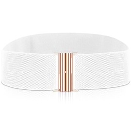 cobee Women Elastic Wide Belt,Waist Belt with Flat Buckle(White)