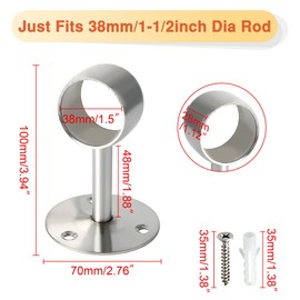 Alise Curtain Rod Holder Bracket 38mm Dia,Closet Rod Holders Wall Mount,Ceiling Mounted Curtain Rod Flange Brackets,Ceiling Curtain Rods Brackets for Bathroom Curtain,Stainless Steel Brushed,4 Pcs