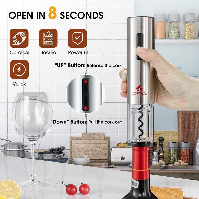 COSTWAY Electric Wine Bottle Opener Set, 6-in-1 Rechargeable Corkscrew Opener