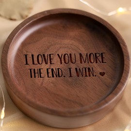La Boda Wooden Ring Tray, Engraved Wedding Ring Holder, Engagement Ring Dish, Jewelry Dish Gifts for Couples, Anniversary, Birthday Gifts for Her, Bridal Shower Gifts (02 - I love you more)