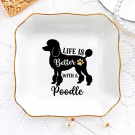 Pininerr Poodle Ceramic Jewelry Tray, Decorative Trinket Dish 4.33"