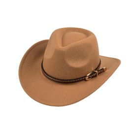 Classic Felt Wide Brim Cowboy Hat with Belt Buckle Western Style for Men Women Cowboy & Cowgirl Soft Felt Cowboy Hat,Khaki