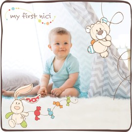 NICI 46731 Mouse Little Princess 25 x 25 cm from 0+ Months - Cuddly Blanket for Babies & Toddlers - Baby Cuddly Toy / Cuddle Blanket - Comforter for Girls and Boys, Letter Pattern, Beige/Pink