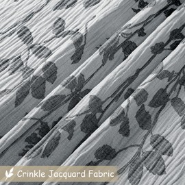 OVZME Black Long Flower Shower Curtain 84 Inch Length, Farmhouse Textured Crinkled Soft Bathroom Shower Curtain, Premium Fabric Machine Washable Cute Bath Decor, Black, 72Wx84L Inches