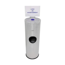 Germisept Floor Stand Gym Wipe Dispenser, Stainless Steel Wipe Dispenser with High Capacity Built-in Trash Can and Back Door Access And Free Sign Board
