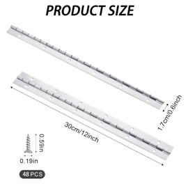 Piano Band Stainless Steel, 4 Pieces 30 cm Piano Hinge Rod Hinge with 48 Pieces Screws Hinge Tape Piano Hinge for Cabinet Doors Pianos (300 x 30 x 0.6 mm)