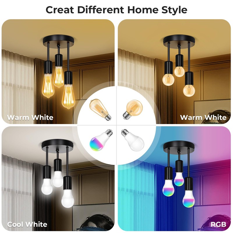 SERBASIC Ceiling Lights Fittings 3 Way Ceiling Light with E27