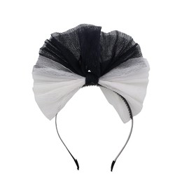 Motique Accessories Two Tone Pleated Tulle Standing Bow Headband - Black White