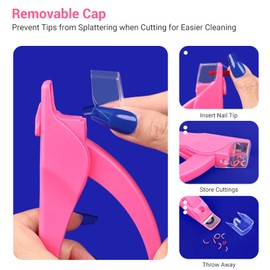 AIRSEE Nail Clippers for Acrylic Nails with Sizer and Catcher Adjustable Nail Tip Cutter with Length Measurement Gauge Artificial Fake Acrylic Extension Trimmer Nail Art Salon Home Manicure Tool Pink