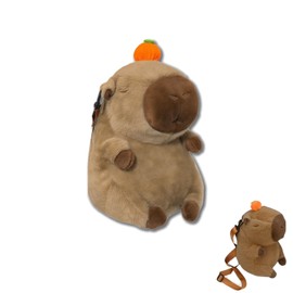 RYOLOY Adorable and Stylish Capybara Backpack，Stuffed Animal Backpack,with Fluffy Adjustable shoulder strap for kids trendy women (small)