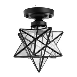 Moravian Star Light Fixture, Flush Mount Contemporary Pendant Lamp Close to Ceiling Light Fixtures with Clear Glass Lampshade for Indoor Bedroom Bathroom Hallway, E26