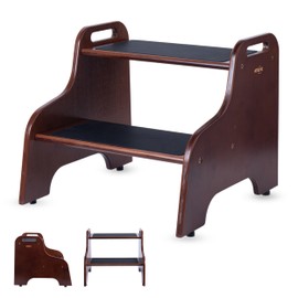 SFLETA 2-Step Wooden Step Stool – Non-Slip Bed Step Stool for High Beds, Bathroom, Kitchen & Closet – Heavy-Duty, Portable – Holds 300+ lbs