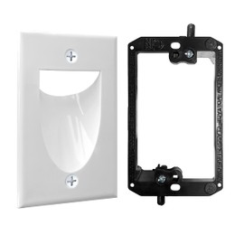 1 Pack - in Wall Cable Management Kit - Recessed Wall Plate Cable Pass Through Pair with Single Gang Low Voltage Mounting Bracket Black - TV Cord Hider for Wall Mounted TV ETL Listed, White