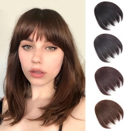 VAVANGA Straight Bangs Hair Clip In Extensions, Irregular Shape Wispy Hair Bangs Thick French Bangs Fake Fringe Curtain Bangs Hair Piece for Women(Light Brown)