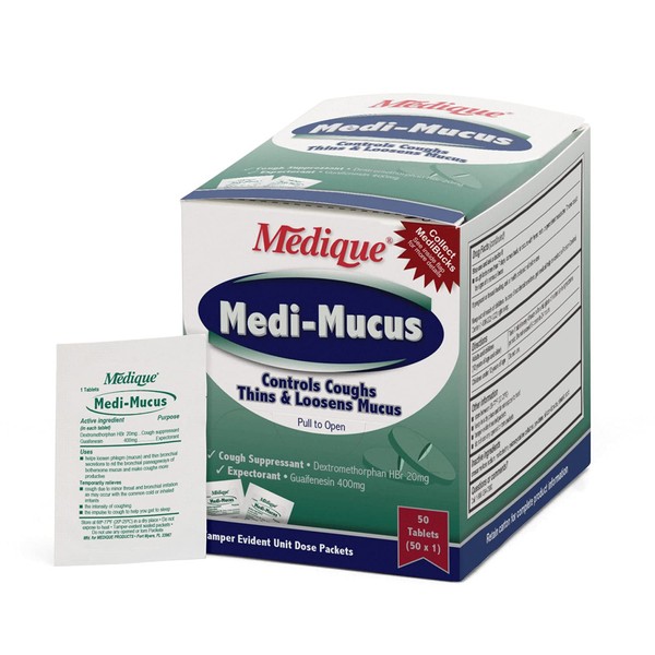 Medique Medi-Mucus 34550 Cough Suppressant and Expectorant Tablets, 50-Count,White