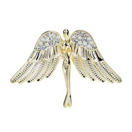 ViVDuo Crystal Flying Wings Guardian Angel Brooch Pin Lapel Pin Badge Costume Jewelry for Women, Copper, cubic zirconia