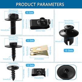 VooGenzek 105 PCS Screw and Nut Clip Kit, Auto Body Fender Screws, Car Screws and Bolts, for Auto Chassis Bumper Fender Wheel Cover Liner Fastener Tool