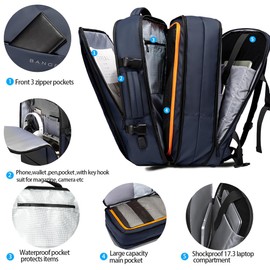 BANGE 45L Travel Backpack, Expandable Backpacks,Traveling Business Backpack For 17.3” Laptop,Airport Suitcase Backpack For Men