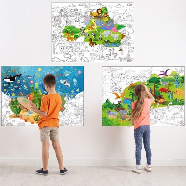 Set of 3 Jumbo Giant Coloring Poster, 45 x 32
