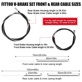 FITTOO Bike Bicycle Brakes Set, Bike V-Brake Kit, for Mountain Bike, Hybrid Bike, Children Bike, Vintage Bike, Folding Bike etc