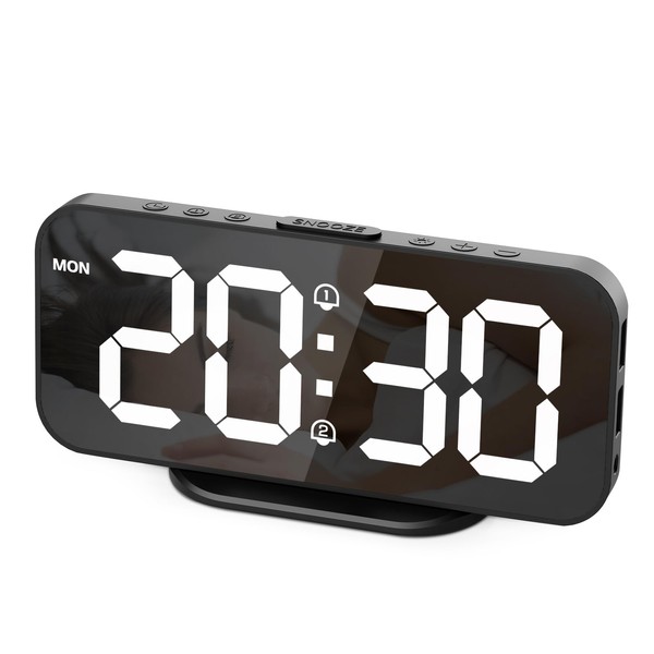 HOMVILLA Digital Alarm Clock, Large Powered by Electric USB Cable, Dimmable Brightness, Digital Alarm Clock with Snooze, 2 USB Charging Ports, Includes Adapter