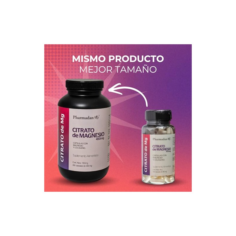 Citrato de Magnesio, 260cápsulas de 450mg de Citrato de Magnesio