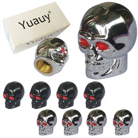 Yuauy Skull Style Shape Tires Valve Stem Caps Antirust Copper Core for Motorcycle Bike Car, 4 PCs Black and 4 PCs Silver (Total 8 PCs)