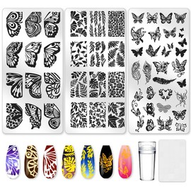 beinkmake 3Pcs Butterfly Nail Stamping Plate Set Floral Ginkgo Maple Leaves Stainless Steel Nail Stamp Templates Clear Silicone Nails Stamping with Stamper Scraper for Manicure Printing