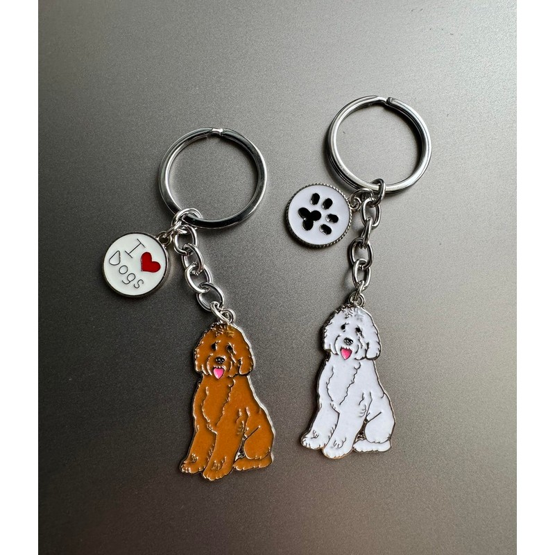 BT Bear Dog Keychain,Cute Metal Keychain,Bag Charm, White Bichon Frise
