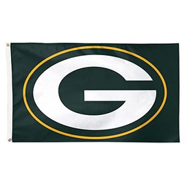 3' X 5' Packers Polyester Flag with Canvas Header and Heavy-Duty Brass Grommets, measures 3-foot by 5-foot, made for flagpoles up to 20'