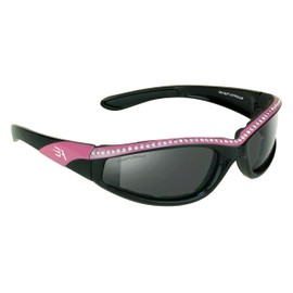 Bikershades Rhinestone Womens Motorcycle Biker Sunglasses Foam Padded Wrap Blocks Wind Dust Pink Frames.
