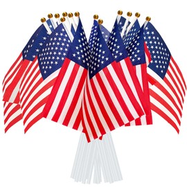 AhfuLife American USA Flags on Sticks for 4th July Decorations, 30pcs Hand Held America Small Flags with 30cm White Pole for Memorial Day Veterans Day World Cup Decorations (30 Pcs)