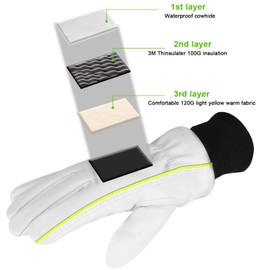 DLY Winter Work Gloves, Leather Winter Work Gloves, Waterproof Winter Gloves, Winter Work Gloves, Men's Windproof Thermal Work Gloves for Driving, Construction, Equipment Operation, Road Machines