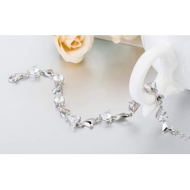 Kaguyo Silver Bracelets for Women - 925 Silver Clear Amethyst Pink and Blue Zirconia Heart Shape Adjustable Infinity Crystal Bracelet for Women Girls- Friendship Birthday Gift (white)