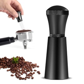 Aguja Cafe, Distribuidor Espresso Agitador Herramienta de Agitación Distribuidor de Café Mango de Aluminio con Base Soporte y 4 Recambio Agujas de Acero Inoxidable (Negro)