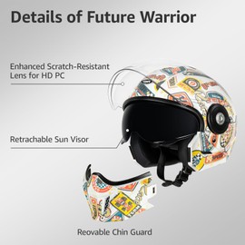 YEMA Convertible 3/4 Full Face Motorcycle Helmet DOT Approved - Dual Visor Motocross Off-Road Helmet for Adults, Modular Open Face Design for Street Bikes Scooters YM-653, Colorful, XXL