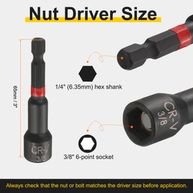 sourcing map 3pcs Nut Driver Drill Bit 3/8 Inch Socket 1/4" Hex Shank 3" (65mm) Long Magnetic 6-Point Sockets Quick Change Phosphated CR-V Steel Bolt Setters for Power Drill Drivers, Black