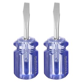 HARFINGTON 2pcs SL6 Short Tip Slotted Screwdriver Stubby Magnetic Flat Head Screwdrivers CR-V Small Pocket Screwdriver for DIY Repairing, Blue