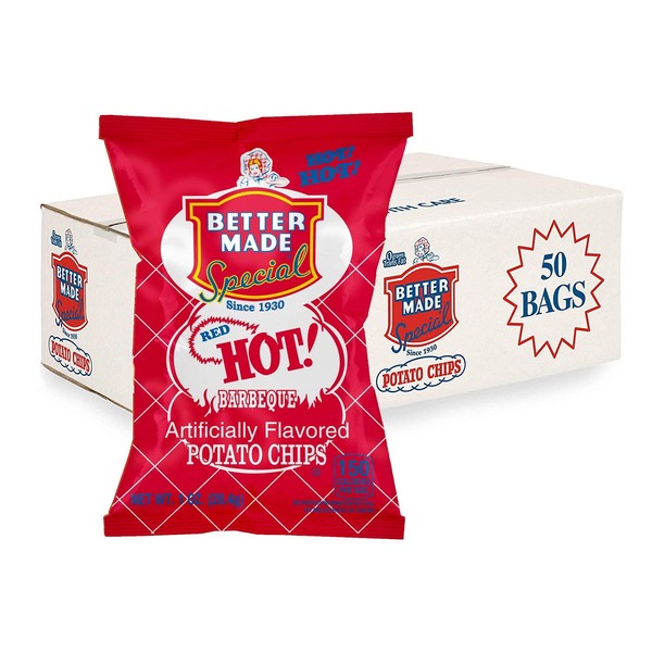 Better Made Special RED HOT BBQ Potato Chips - Case of 50 - 1oz Bags - Hot Barbecue
