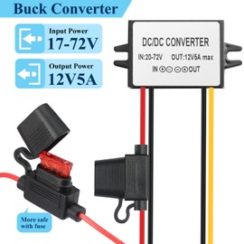 YBBOTT Step Down DC/DC Converter 24V/36V/48V to 12V 5A 60W Voltage Stabiliser 12V Voltage Regulator 17V-60V to 12V Voltage Converter Voltage Limiter Buck Coverter Voltage Converter