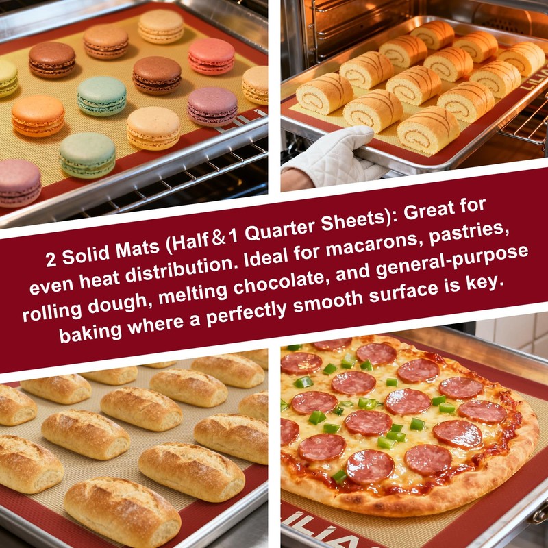 LILIAO Silicone Baking Mat, 3-Pack Non-Stick Reusable Baking Mat, Oven
