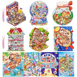 10 Sets DIY 3D Scene Sticker Therapy for Girls Adults Cute Fun Cartoon Make Your Own Mini Room Shop Scenes House Stickers for Kids Cute Cartoon Animal Reusable Sticker