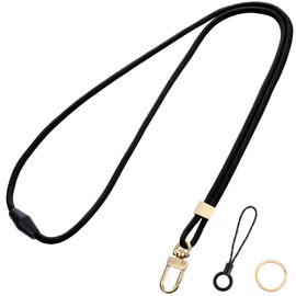 Yuanchu Long Lanyard for ID Cards, Nylon Lanyards with Carabiner, Neck Strap with Rotating Metal Clip, ID Badge Holder with Key Ring and Clasp for School ID Card, black